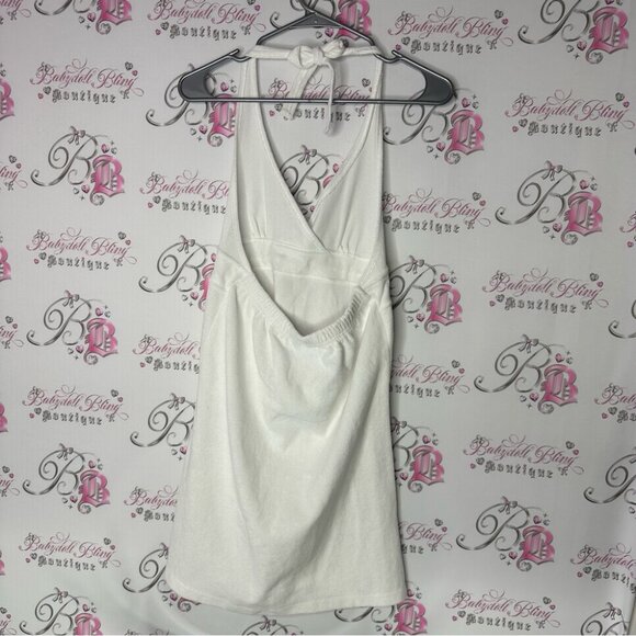 St.johns bay swim terry cloth towel beach tie up ribbon White Halter Dress - Picture 2 of 6